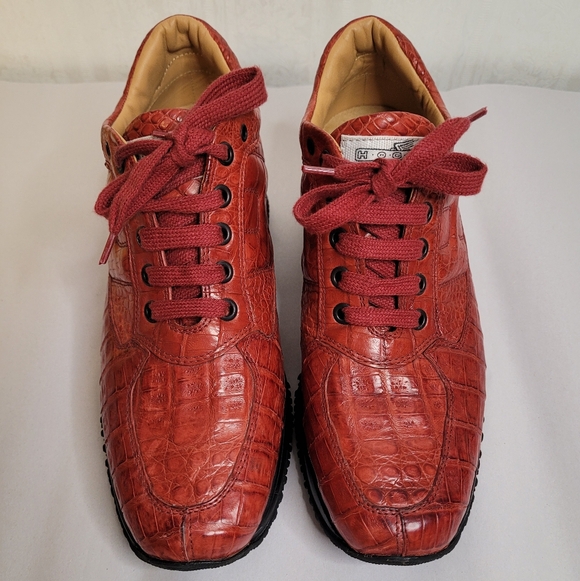 Hogan Red Croc Embossed Leather Sneakers Womens EU 37 US 6.5-7 - Picture 3 of 11
